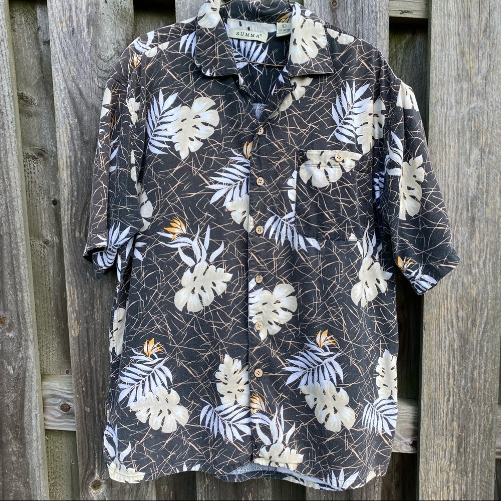 Vintage Summa Cotton Hawaiian Leaf print short sleeve Button down with p…